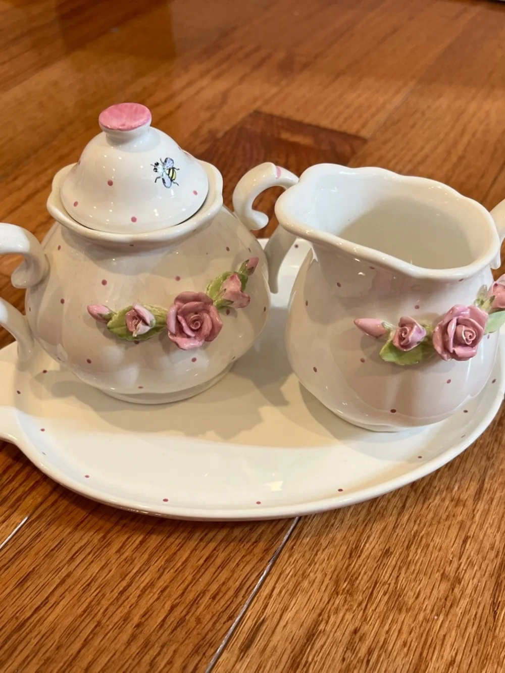 Hand & Heart ceramic children’s tea Set with Pink Rose Appliqués